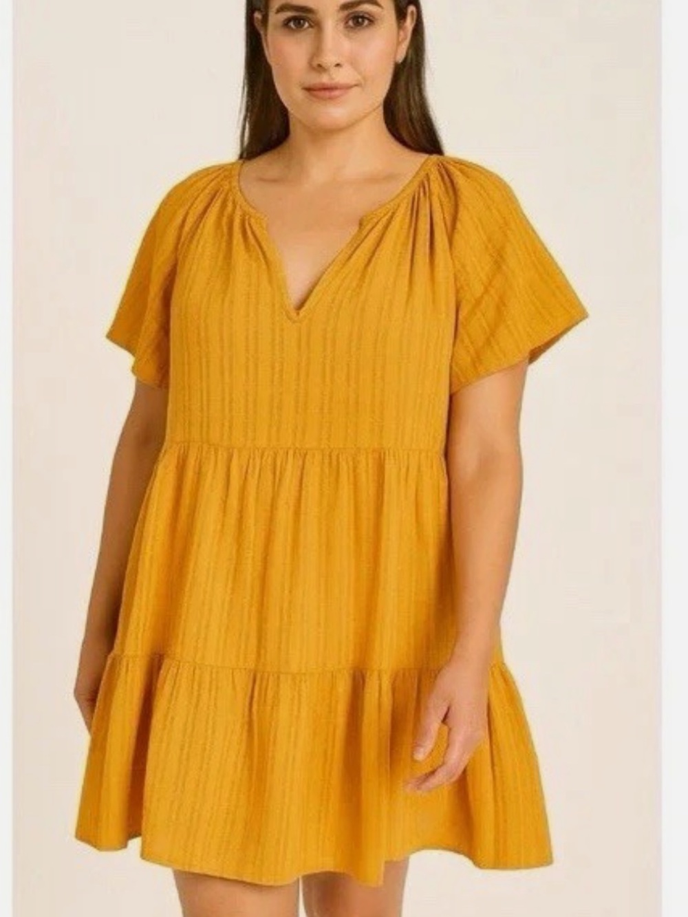 Knox Rose Boho Babydoll Tiered Dress Mustard Yellow Cotton Size Medium